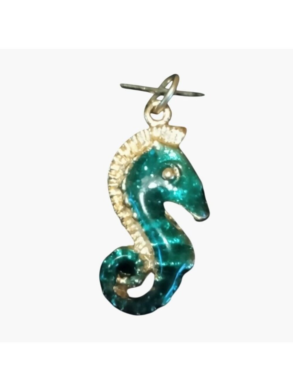 Seahorse Pendant Charm Gold Tone Green Jewelry Accessory Unique Tropical Coastal